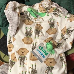 Child of Mine Cream and Green Monkey Footie